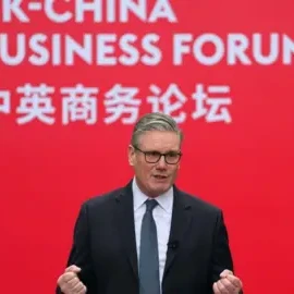Sir Keir Starmer delivers remarks at a UK-China Business Forum at the Bank of China, in Beijing on Friday - bbc