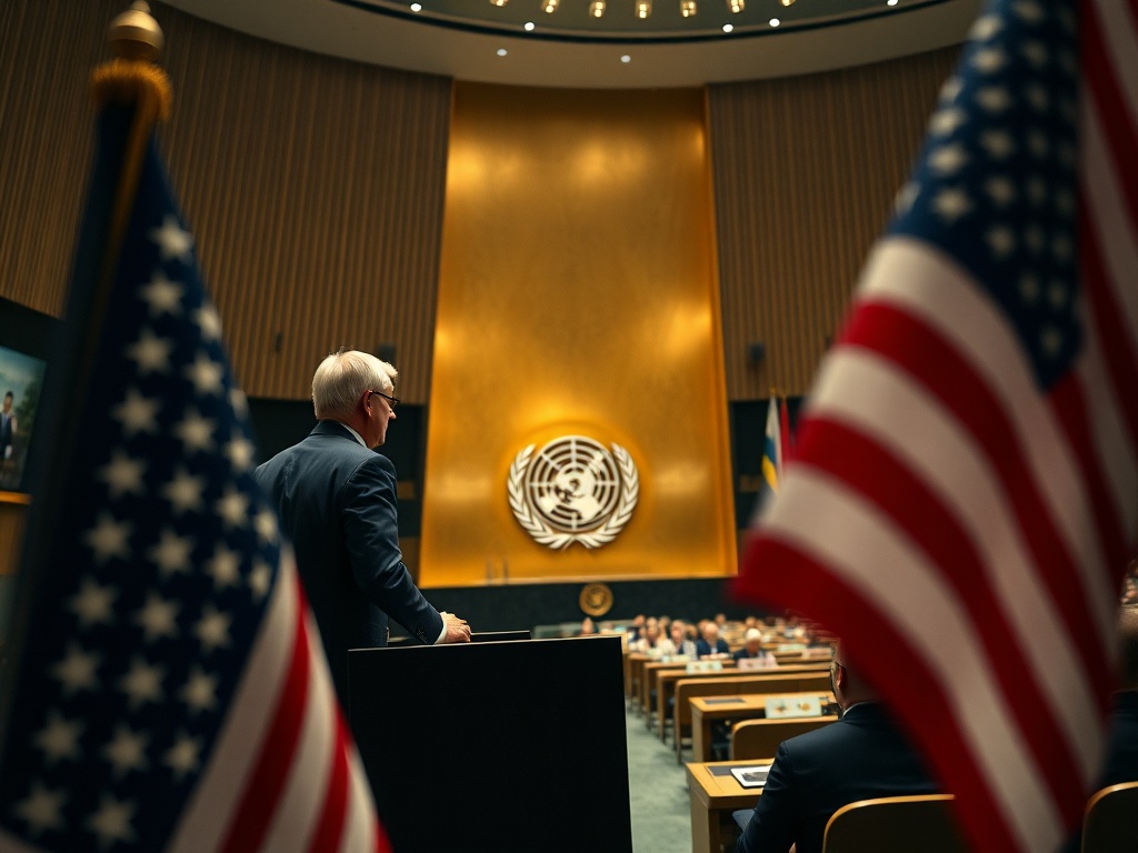 UN Secretary-General Antonio Guterres at UN Headquarters, as coverage highlights his BBC remarks on U.S. power versus international law.