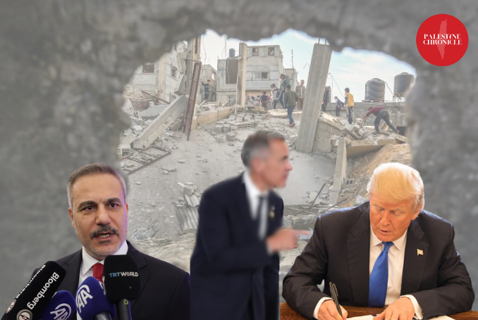 Graphic shared by The Palestine Chronicle referencing Trump rescinding Canada's invitation to join the 'Board of Peace' after Mark Carney's Davos remarks.