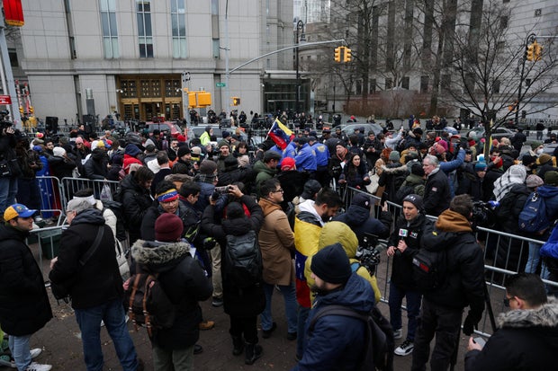 Protesters outside the lower Manhattan federal courthouse ahead of Nicolas Maduro's arraignment.