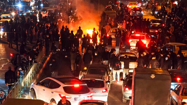 People gather during a protest on Jan. 8, 2026, in Tehran, Iran.