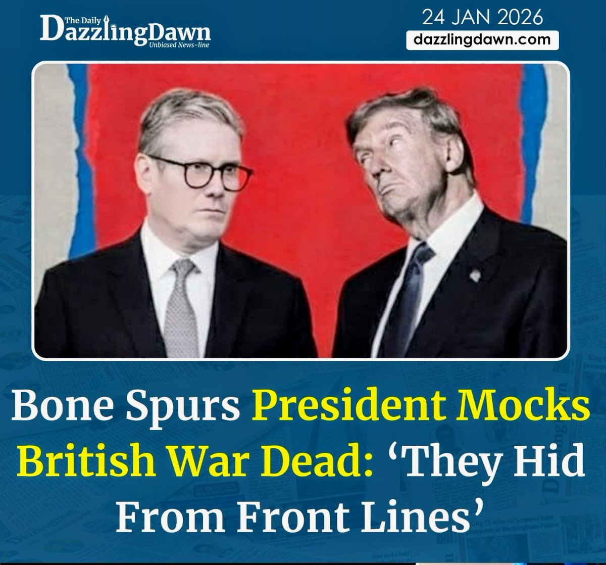 Graphic on X by @MunzerChowdhury referencing Keir Starmer and Prince Harry condemning Trump's 'off the front lines' remark about NATO troops in Afghanistan.