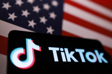 U.S. flag and TikTok logo illustration amid debate over American control of the app