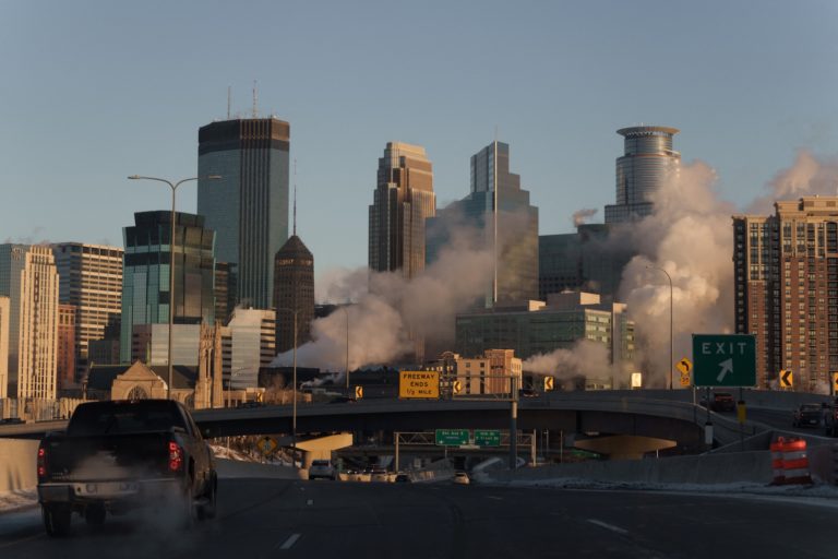 Minneapolis cityscape amid immigration crackdown