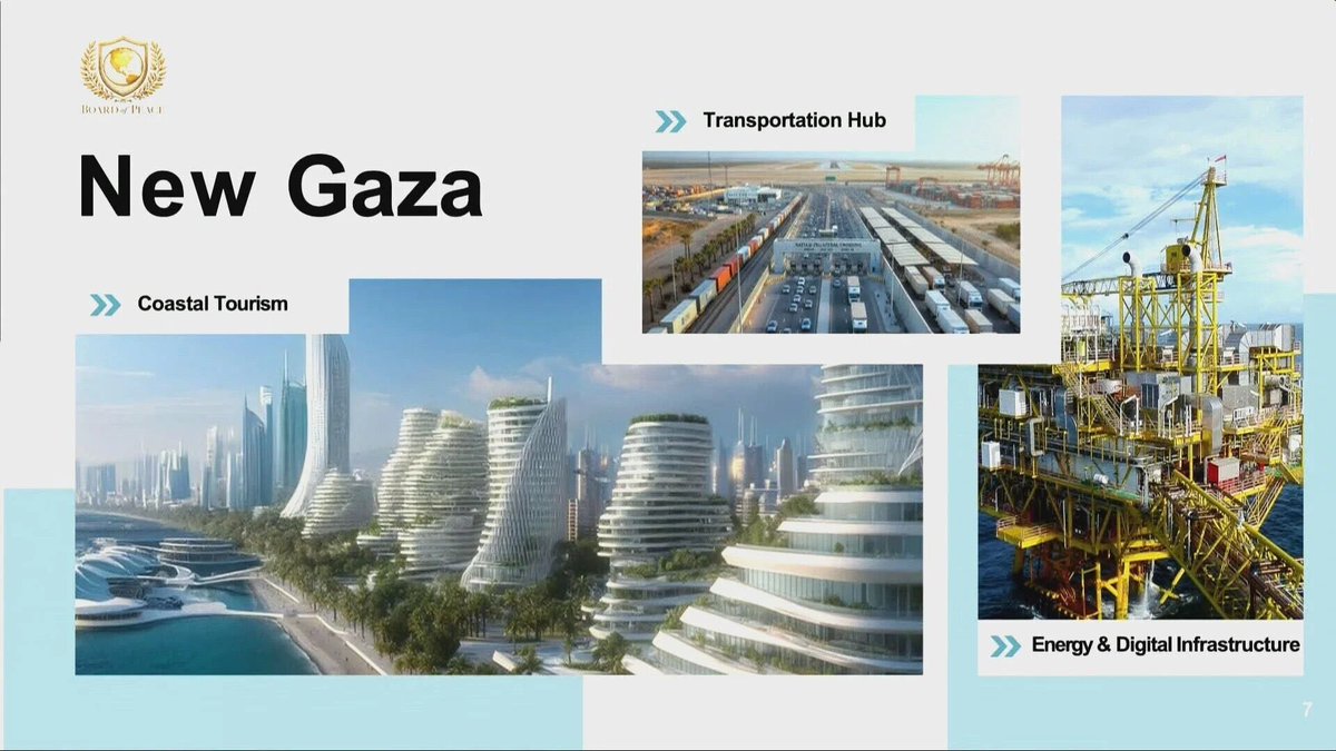 Social media image showing a redevelopment rendering linked to Trump's 'Board of Peace' Gaza proposal, presented at Davos.