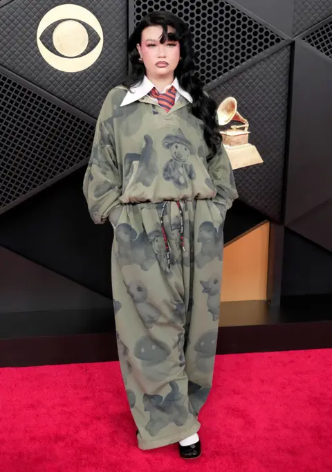 Close-up style moment from the Grammys red carpet, where details drive headlines