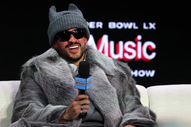 Bad Bunny at an Apple Music Super Bowl LX press conference in San Francisco on Feb. 5, 2026.
