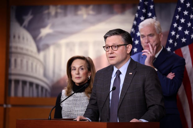 House Speaker Mike Johnson speaks at the U.S. Capitol on Feb. 10, 2026, a day before the House passed the SAVE America Act.