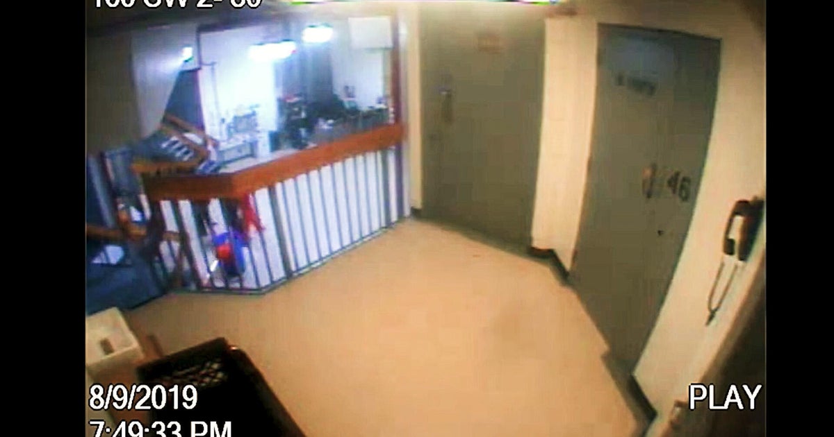 Security hallway screengrab from CBS News coverage related to Jeffrey Epstein