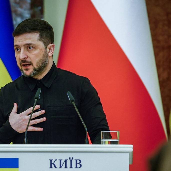 Ukrainian President Volodymyr Zelenskiy speaks during a joint press conference with Polish Prime Minister Donald Tusk (not pictured), amid Russia's attack on Ukraine, in Kyiv, Ukraine February 5, 2026. File photo by Alina Smutko/Reuters. - pbs