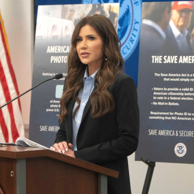 Left: Homeland Security Secretary Kristi Noem speaks during a press briefing on election security and support for the SAVE Act, in Scottsdale, Arizona, Feb. 13, 2026. - File photo by Rebecca Noble/Reuters