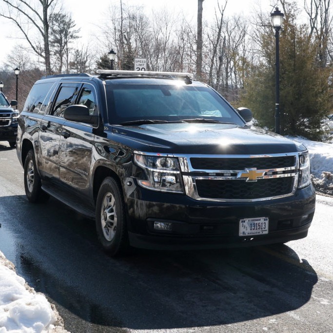 Left: Vehicles of the motorcade believed to be carrying former Secretary of State Hillary Clinton arrive at the Chappaqua Performing Arts Center, on the day Hillary Clinton appears for a deposition in the House Oversight Committee investigation of late financier and convicted sex offender Jeffrey Epstein, in Chappaqua, New York, on Feb. 26, 2026. Photo by Shannon Stapleton/ Reuters - Shannon Stapleton/ Reuters