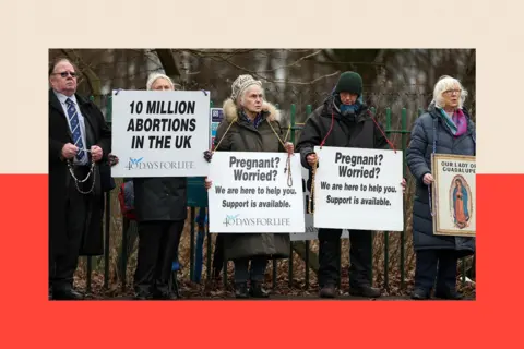 40 Days for Life protesters with anti-abortion signs near a Glasgow hospital in 2025.