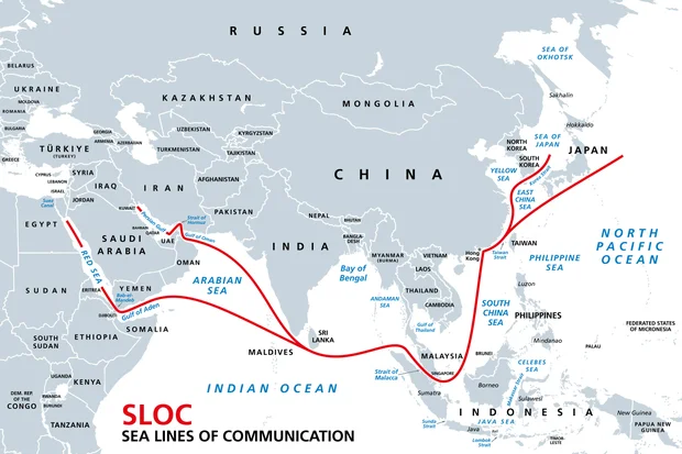 Map of key Middle East sea lines of communication, including the Strait of Hormuz and Bab el-Mandeb.