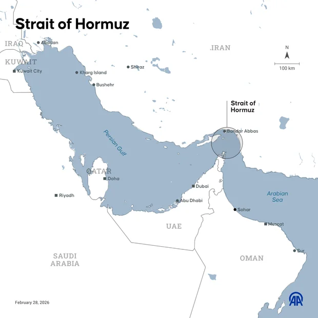 Map of the Strait of Hormuz and surrounding region