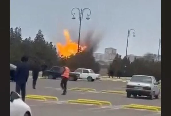A drone explodes at Nakhchivan Airport in Azerbaijan in a March 5, 2026 screen grab.
