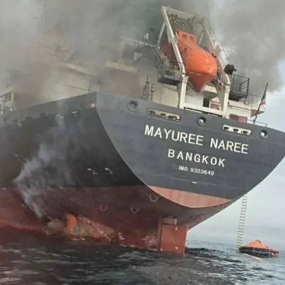 The Thailand-flagged cargo ship Mayuree Naree is seen engulfed in smoke in the Strait of Hormuz, March 11, 2026. ROYAL THAI NAVY/Handout/REUTERS - CBS