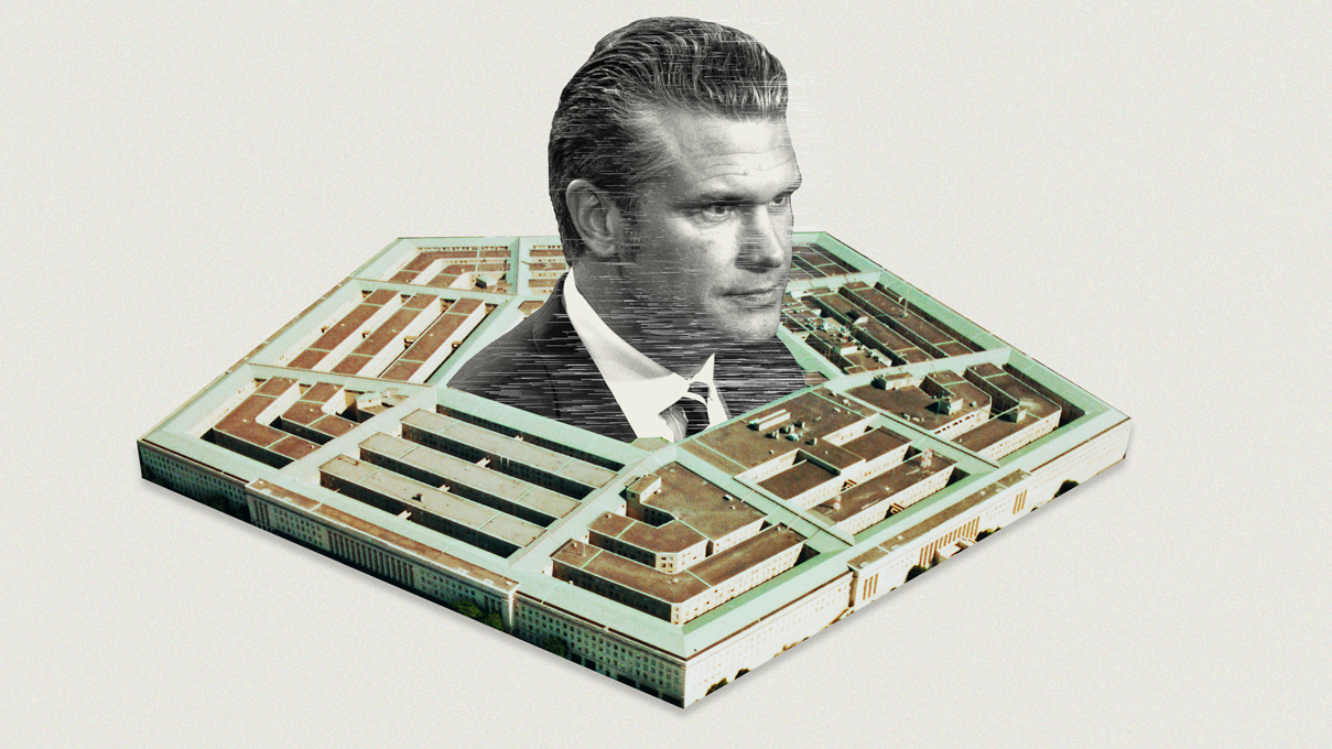 Composite illustration featuring the Pentagon and AI/security theme.