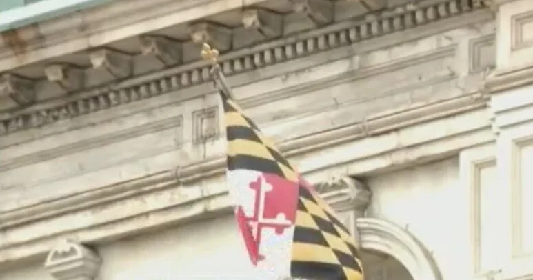Maryland flag outside a government building.
