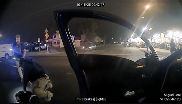 Bodycam still showing Ruben Ray Martinez being handcuffed moments after being shot on March 15, 2025.