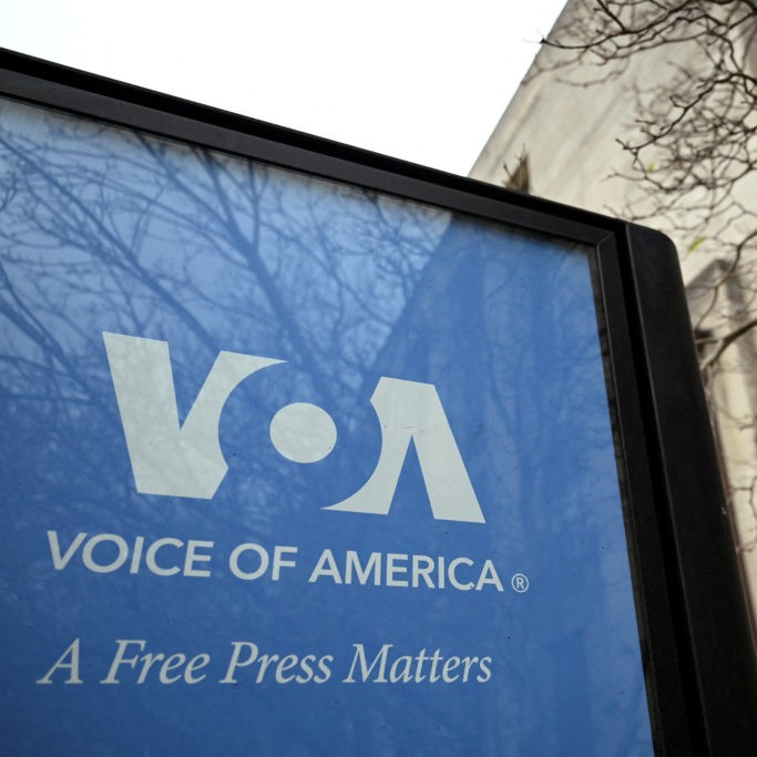 Left: FILE PHOTO: A view of the Voice of America (VOA) building, a day after more than 1,300 of the employees of the media broadcaster, which operates in almost 50 languages, were placed on leave in Washington, D.C., March 16, 2025. Photo by Annabelle Gordon/Reuters - Annabelle Gordon/Reuters