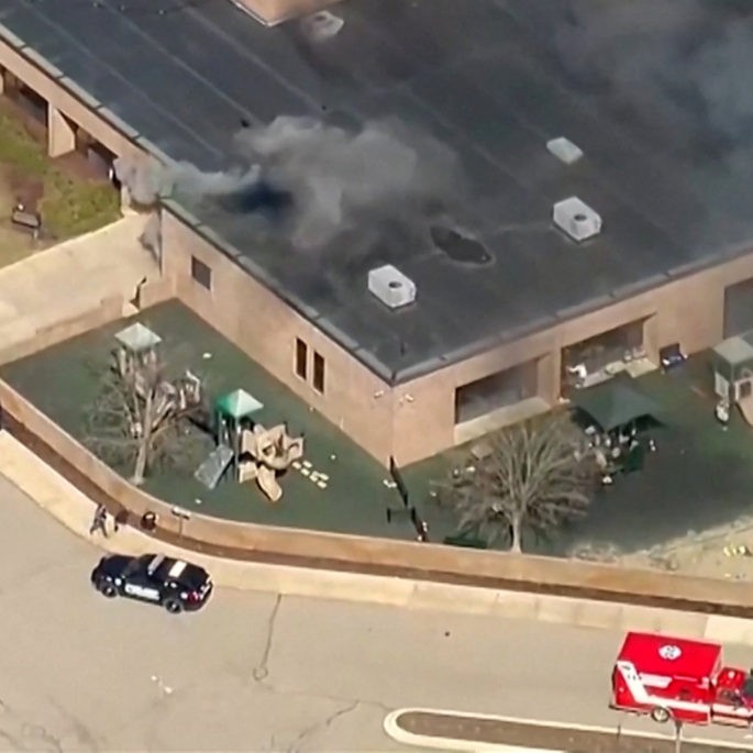Left: Smoke rises from the building after the Michigan State Police reported an active shooting incident at the Temple Israel Synagogue in West Bloomfield, Michigan, U.S., March 12, 2026 in a still image from video. Photo by ABC Affiliate WXYZ via Reuters - ABC Affiliate WXYZ via Reuters