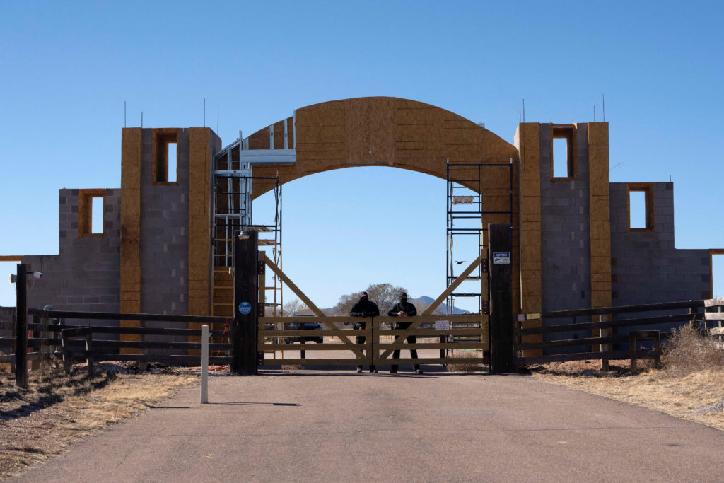 Entrance gate at Zorro Ranch, a property formerly owned by Jeffrey Epstein, near Stanley, New Mexico