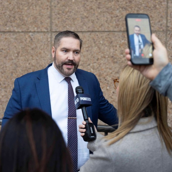 Left: Maricopa County Recorder Justin Heap speaks to media after a special meeting of the Maricopa County Board of Supervisors in Phoenix, Arizona, U.S. February 18, 2026. Photo by Rebecca Noble/Reuters. - Rebecca Noble/Reuters