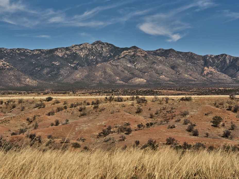 Wide view of the San Rafael Valley grasslands and surrounding mountain ridges.