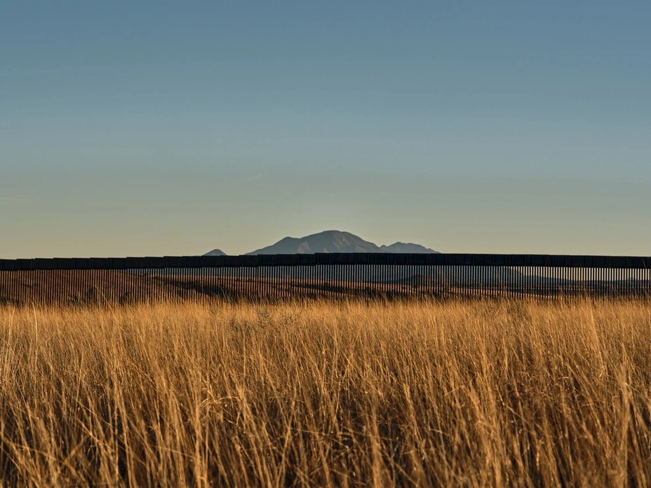 A new 30-foot-tall border wall segment in Arizona's San Rafael Valley, painted black.